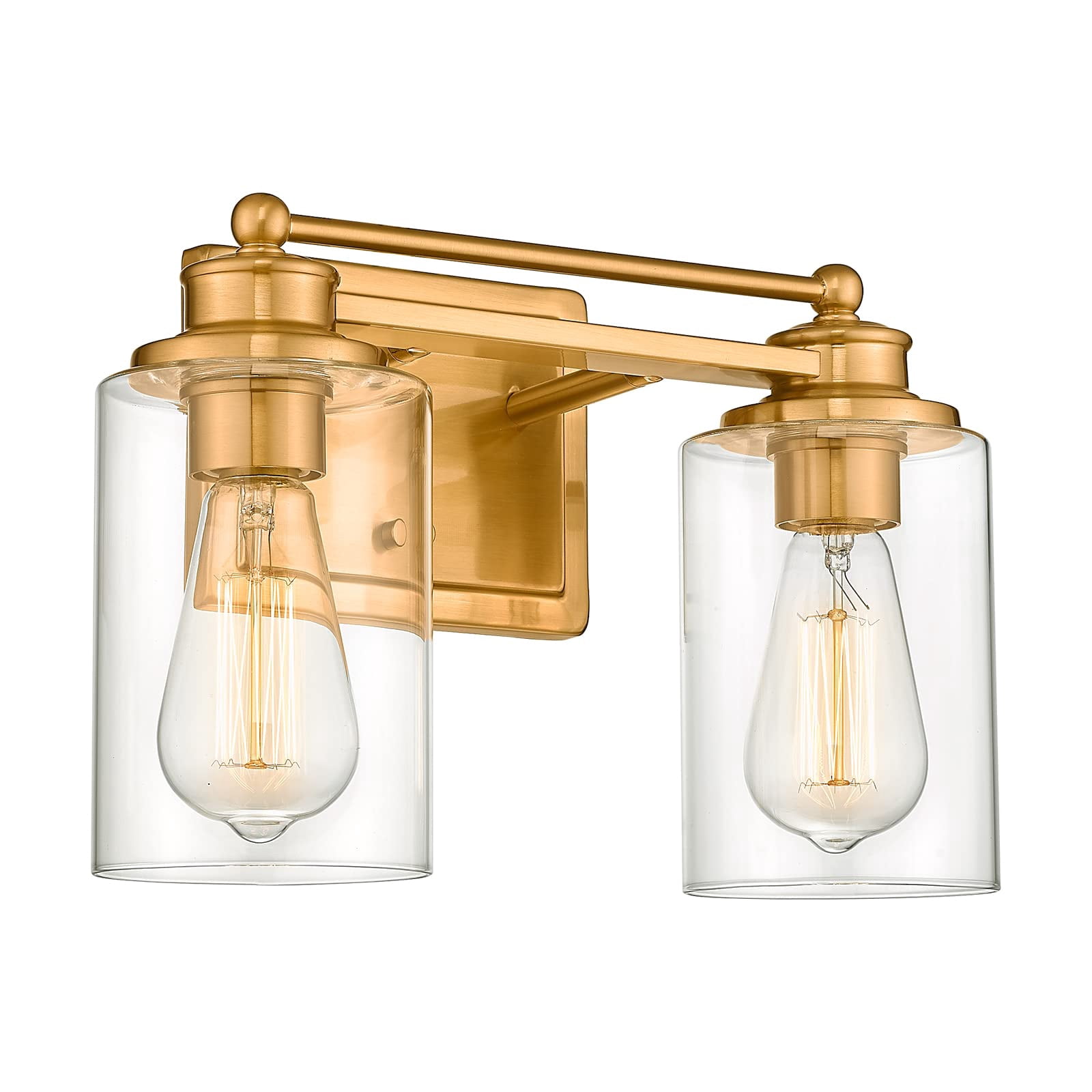 2-Light Gold Bathroom Lights Over Mirror Vanity Wall Sconce in Brushed ...