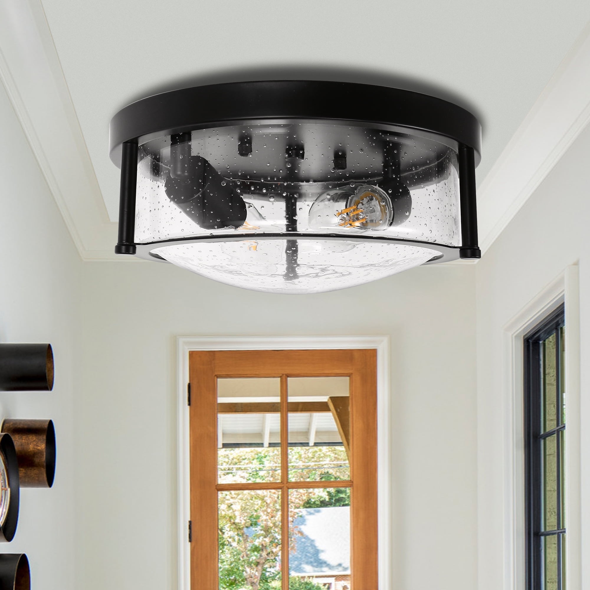 2-Light Indoor Ceiling Light,Seed Glass Flush Mount Bathroom Ceiling ...
