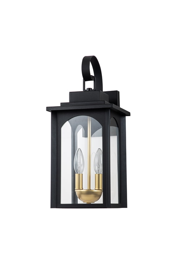 Large Outdoor Wall Lantern with Gold canderabra, 2-Light E12 Base