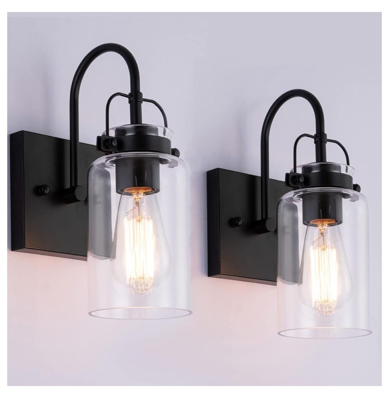 2 Light Matte Black Bathroom Wall Sconces,Farmhouse Vanity Lights for