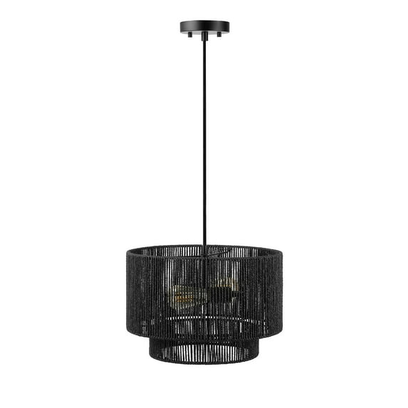 Globe Electric 2-Light Matte Black Pendant Light with Black Paper Twine Shade
