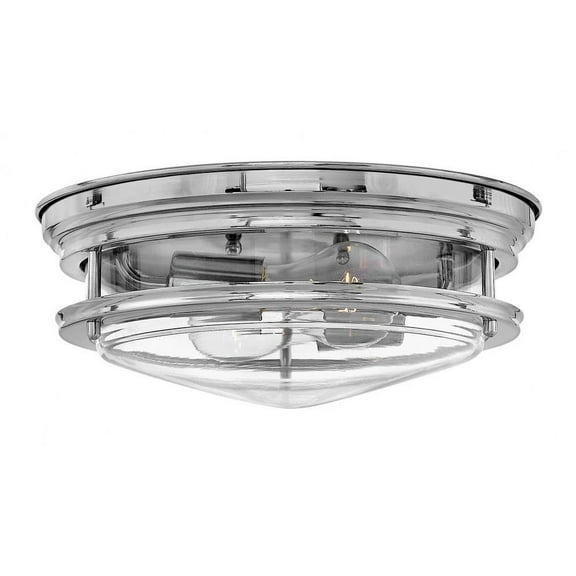 2 Light Medium Flush Mount in Traditional-Transitional-Coastal Style 12 inches Wide By 4.75 inches High-Chrome Finish-Clear Glass Color-Incandescent