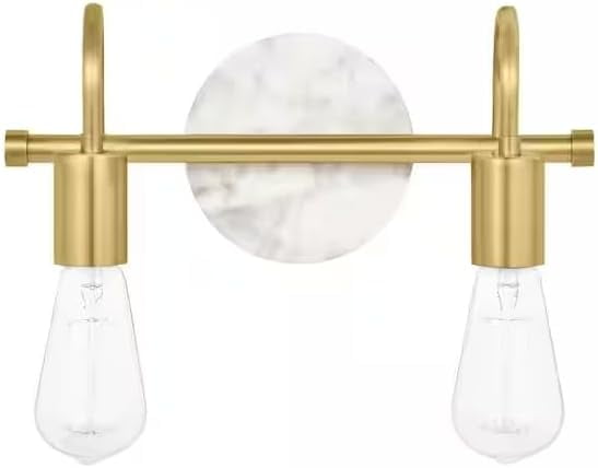 Gold and Faux Marble 12.5in Dimmable Metal Bathroom Vanity Light Fixture
