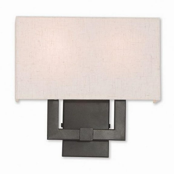 2 Light Modern Steel Ada Wall Sconce with Rectangular Oatmeal Fabric Shade-12.63 inches H By 13 inches W-English Bronze Finish Bailey Street Home