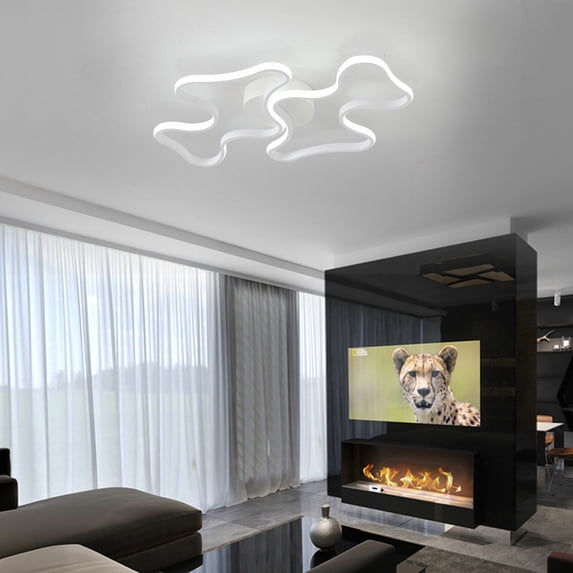 2-Light Modern White LED Flush Mount Ceiling Light, Creative Unique Modern LED Ceiling Lamp, Cool White Light, 2100lm
