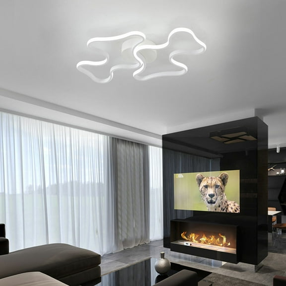 2-Light Modern White LED Flush Mount Ceiling Light, Creative Unique Modern LED Ceiling Lamp, Cool White Light, 2100lm