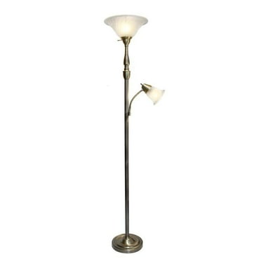 2 Light Mother Daughter Floor Lamp with White Marble Glass, Rose Gold