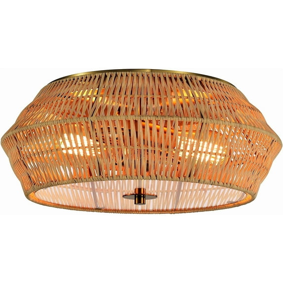 2-Light Natural Rattan Outdoor Flush Mount Ceiling Light