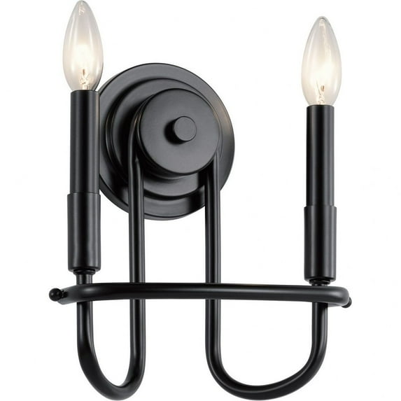 2 Light New Traditional Steel Candle Wall Bracket with Exposed Bulb-10.75 inches H By 9.75 inches W-Black Finish Bailey Street Home 147-Bel-4187589