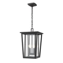 Z-Lite Seoul 2 Light Clear Glass Aluminum Outdoor Chain Mounted Pendant in Black