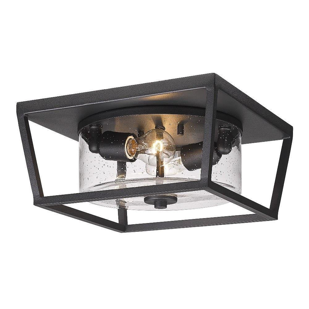 Mercer Matte Black and Glass Outdoor Flush Mount Light