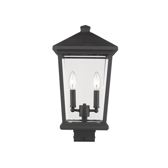 Z-Lite Beacon 2 Light 20" Glass Aluminum Outdoor Lamp Post Fixture in Black