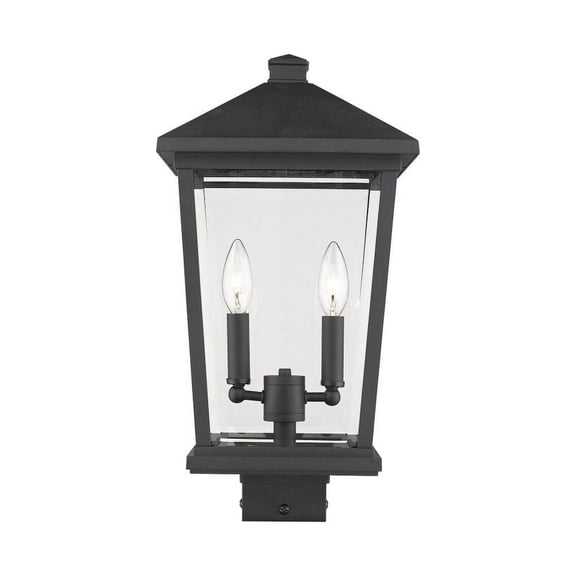 Z-Lite Beacon 2 Light 20" Glass Aluminum Outdoor Lamp Post Fixture in Black