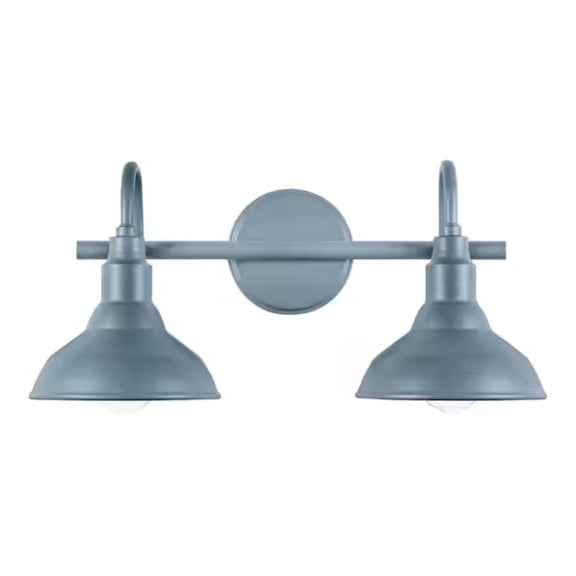 2-Light Rustic Vanity Light in Blue Finish, Bell-Shaped Design, Damp Rated and Dimmable, Ideal for Bathroom Vanities, Hallways, and Mirrors.