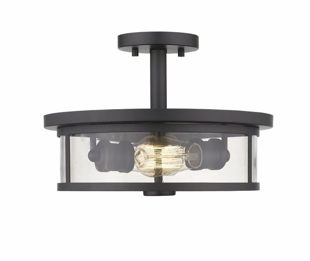 Bronze and Glass 2-Light Semi-Flush Mount Ceiling Fixture