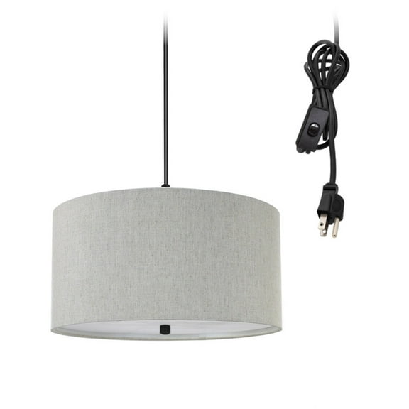 2 Light Swag Plug-In Pendant 14"w Textured Oatmeal with Diffuser, Black Cord
