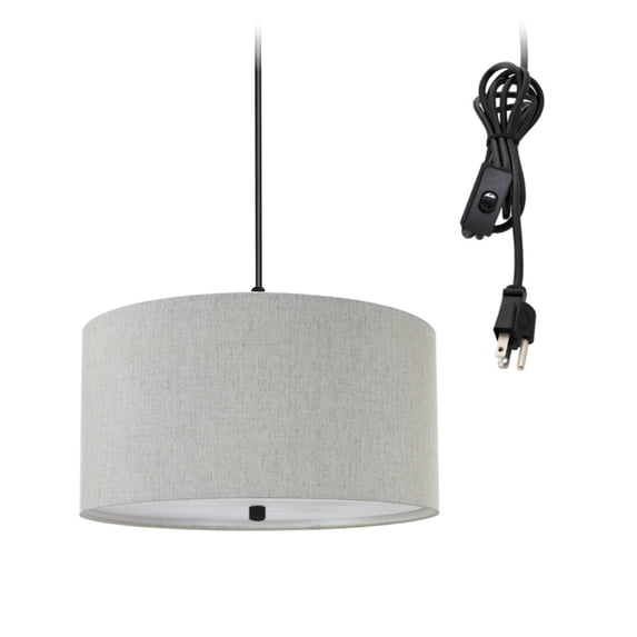 2 Light Swag Plug-In Pendant 14"w Textured Oatmeal with Diffuser, Black Cord
