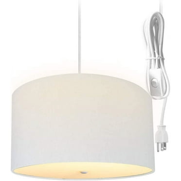 2 Light Swag Plug-In Pendant 16" W White Linen Drum With Diffuser, White Cord