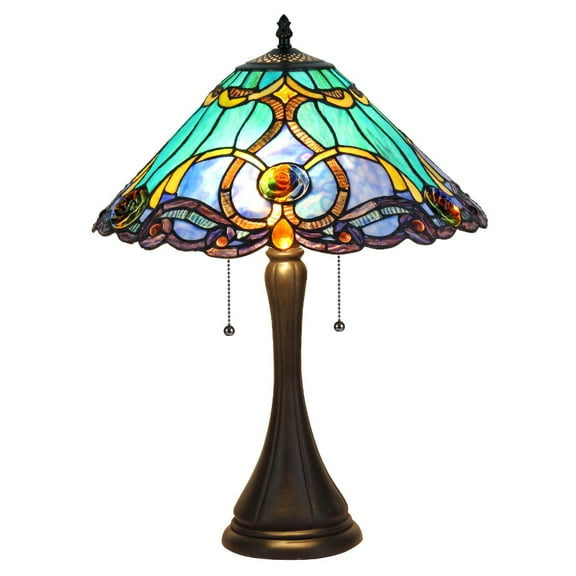 2 Light Tiffany Aluminum Bell Shape Table Lamp, Multicolor