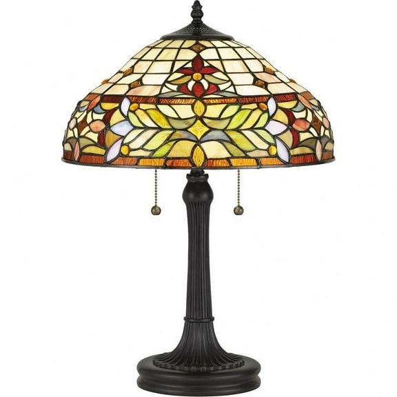 2 Light Tiffany Floral Table Lamp with Dome Shade Tiffany Table Light with Double Pull Chains Bailey Street Home 71-Bel-4352323