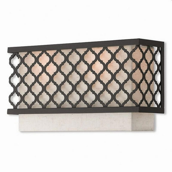 2 Light Traditional Steel Ada Wall Mount with Off-White Fabric Shade-7 inches H By 13 inches W-English Bronze Finish Bailey Street Home