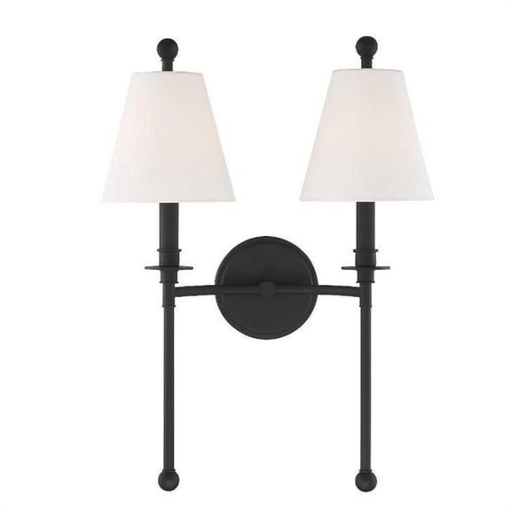 2 Light Traditional Steel Wallchiere with White Silk Shade-14.5 inches H By 15 inches W-Black Forged Finish Bailey Street Home 49-Bel-4173469