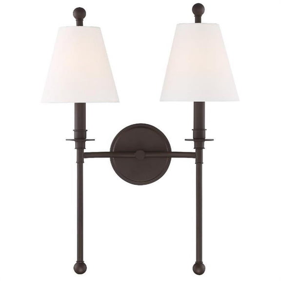 2 Light Traditional Steel Wallchiere with White Silk Shade-14.5 inches H By 15 inches W-Dark Bronze Finish Bailey Street Home 49-Bel-4173470