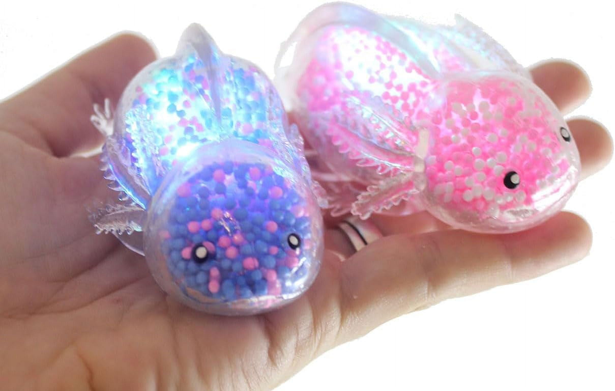 2 Light Up Axolotl - Air and Styrofoam Bead Filled Squeeze Stress Balls -  Sensory, Stress, Fidget Toy Super Soft (RANDOM COLORS) 