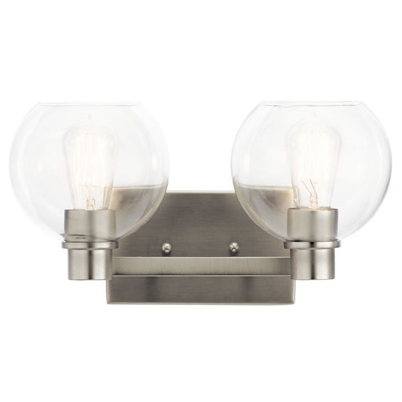 2 Light Vanity Light Approved for Damp Locations with Transitional Inspirations 8.25 inches Tall By 15.5 inches Wide-Brushed Nickel Finish Bailey