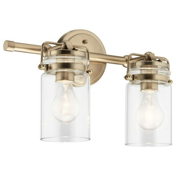 2 Light Vanity Light Approved for Damp Locations with Vintage Industrial Inspirations 10 inches Tall By 15.75 inches Wide-Champagne Bronze Finish