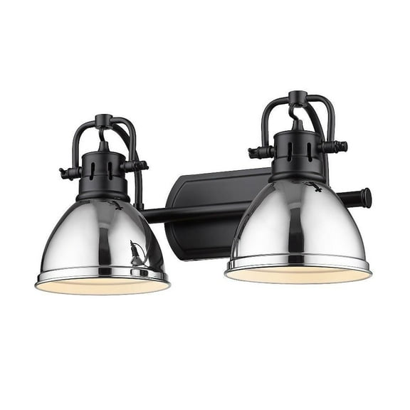 2 Light Vintage Industrial Bathroom Vanity in Aged Brass and Rubbed Bronze Shade-Matte Black Finish-Chrome Shade Color Bailey Street Home