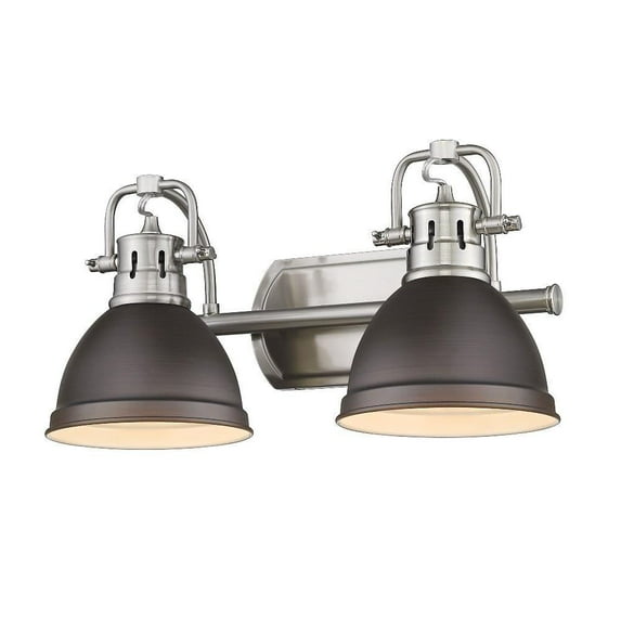 2 Light Vintage Industrial Bathroom Vanity in Aged Brass and Rubbed Bronze Shade-Pewter Finish-Rubbed Bronze Shade Color Bailey Street Home