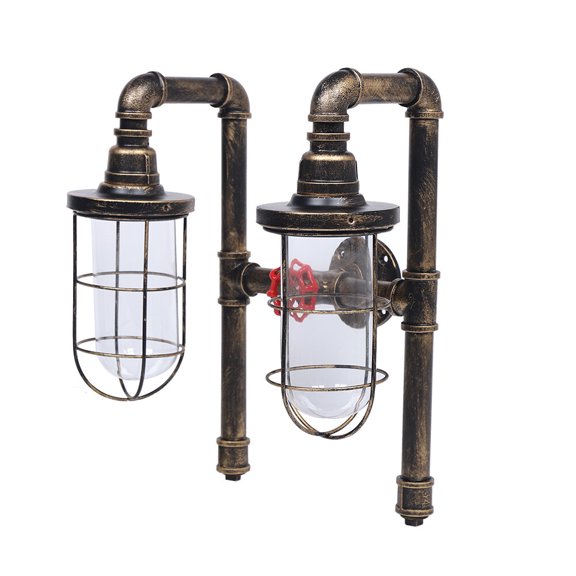 2 Light Vintage Steampunk Wall Light, Retro Wall Sconce Light Industrial Water Pipe Wall Lamp Light Fixture E26 60W Max for Bedroom Living Room Bronze Finish