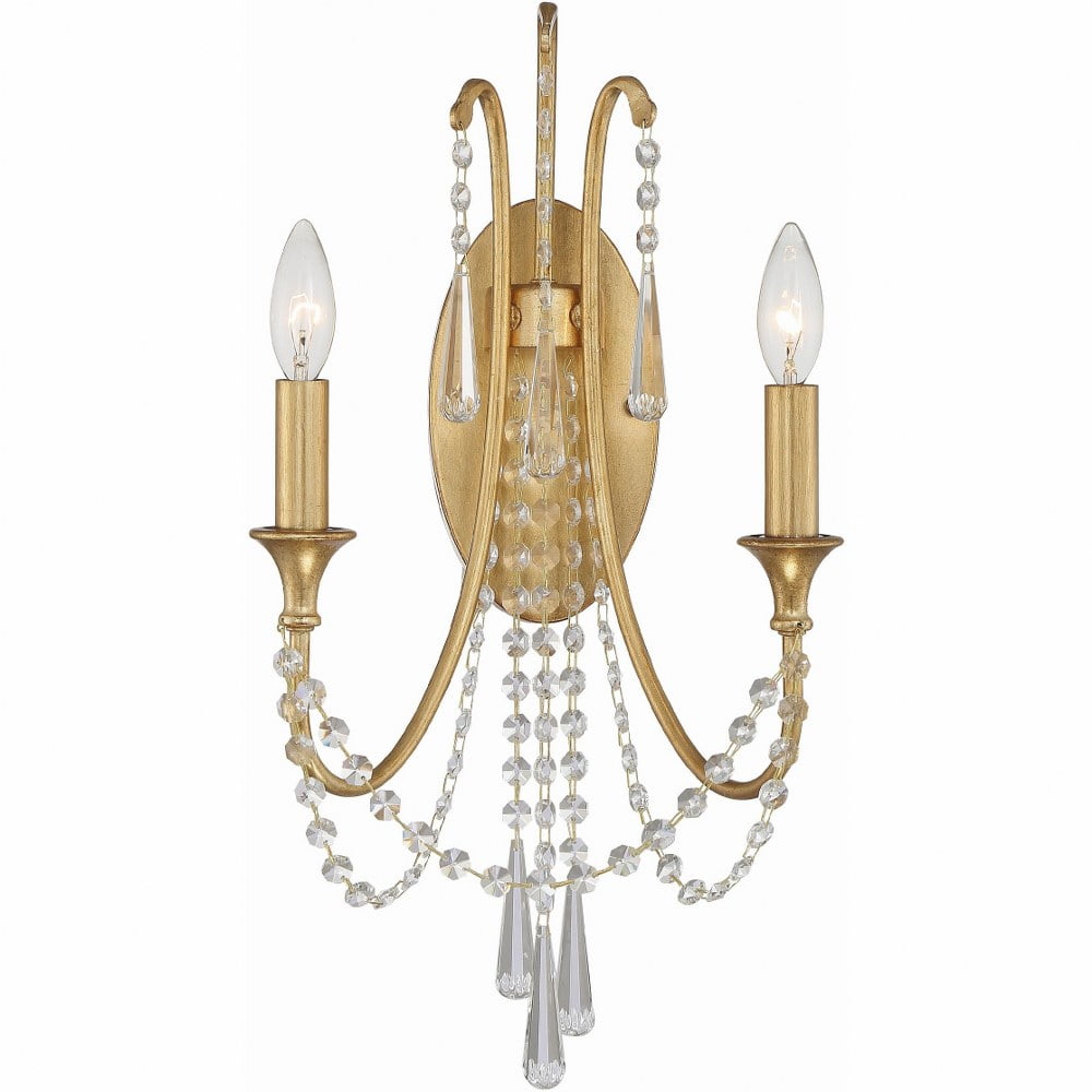 Antique Gold Crystal 2-Light Wall Sconce