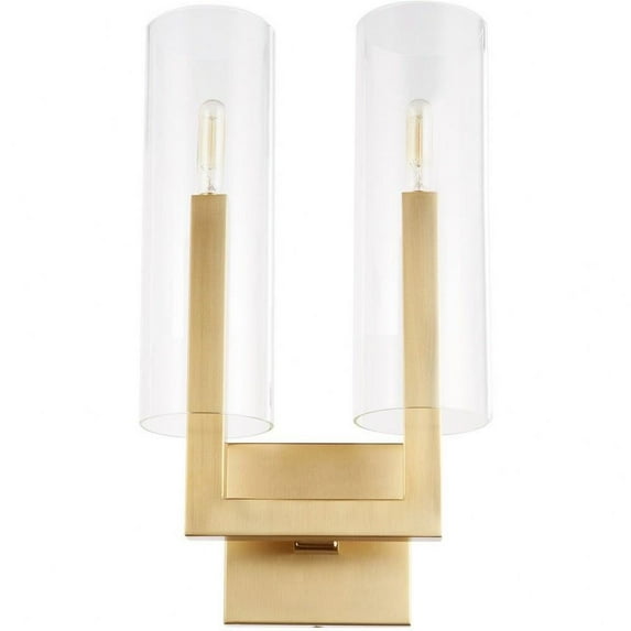 2 Light Wall Mount with Cylinder Clear Glass-16 inches H By 9 inches W-Aged Brass Finish Bailey Street Home 183-Bel-4636748