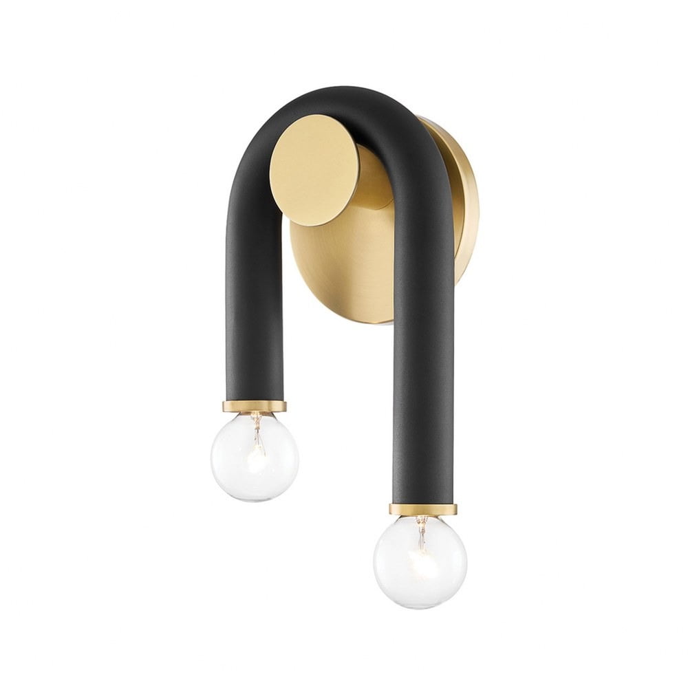 Whimsical Modern Black and Brass Dual-Bulb Wall Sconce