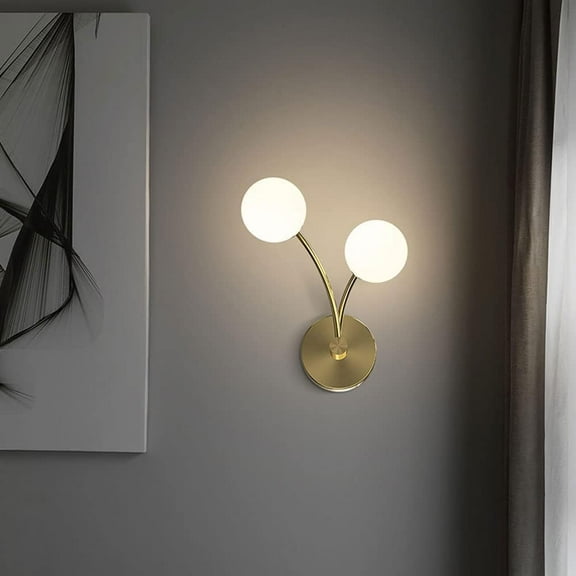 2-Light Wall Sconce Copper Wall Lamp with Glass Globe Lampshade, Indoor Copper Wall Mount Light, G9 Wall Lighting Fixtures for Living Room Bedroom Bedside Hallway Home