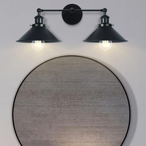 2 Lights Bathroom Vanity Light Fixture, Industrial Pipe Vintage Matte Black Metal Shade Farmhouse Wall Sconces Lighting$$Tools & Hardware Other