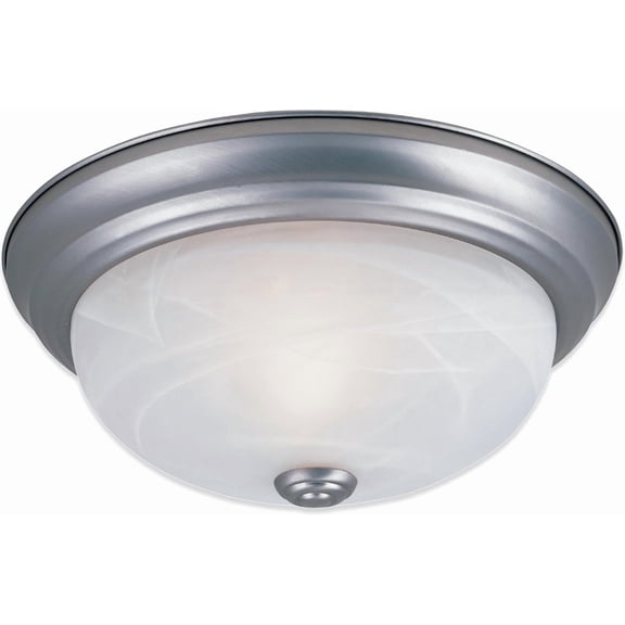 2-Lights Flush Mount Ceiling Light, 11 Inch Lighting Fixture for Kitchen, Bedroom, Bathroom, and Hallway, White Alabaster Glass, Pewter,
