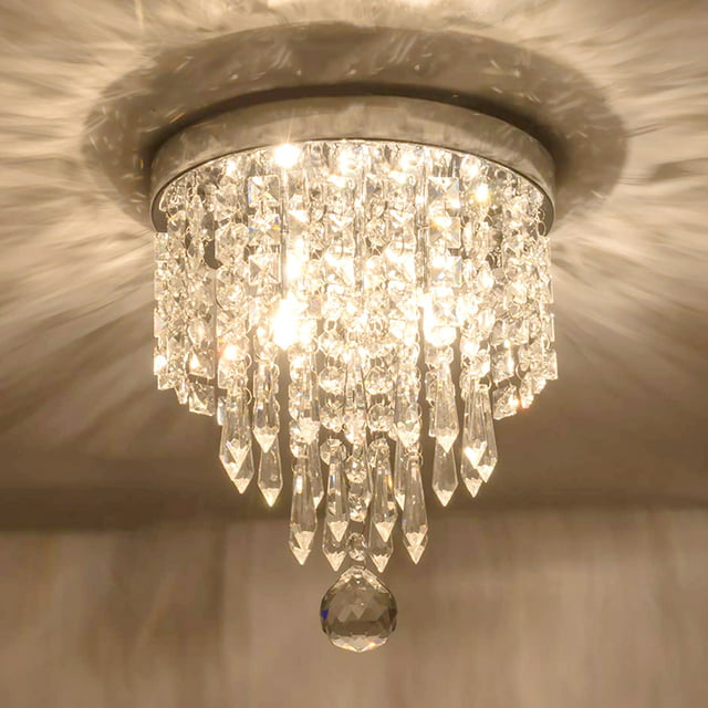 2-Lights Mini Crystal Chandelier, Modern Crystal Flush Mount Ceiling Light, Crystal Chandelier Lighting Fixture for Bedroom, Hallway, Kitchen, Living Room, Bar