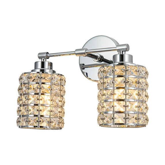 2-Lights Vanity Lights, Crystal Bathroom Light Fixtures Over Mirror Indoor Lighting Matte Black with Crystal Shades for Makeup & Dressing Table Foyer