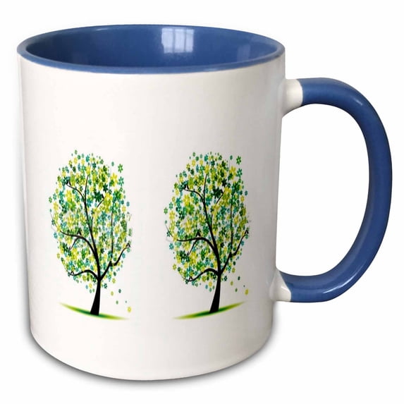 3drose, 2 Lime Green and Aqua Leaf Trees, 15oz Two-tone Blue Mug