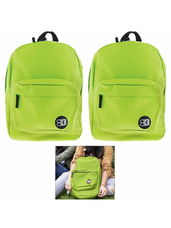 2 Lime Green Backpack 17" Travel Sports Back Pack School Book Bag Hiking Camping