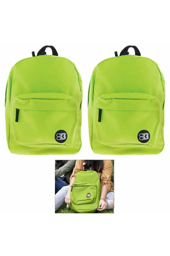 2 Lime Green Backpack 17" Travel Sports Back Pack School Book Bag Hiking Camping
