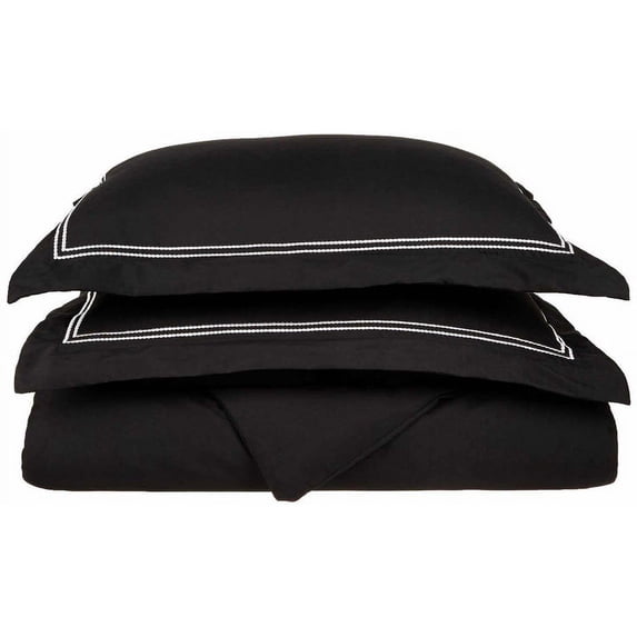 2-Line Microfiber Wrinkle-Resistant Duvet Cover and Embroidered Pillow Sham Set Black/White / Full/Queen
