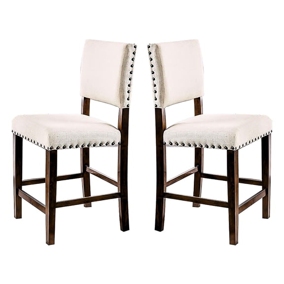 2 Linen Upholstered Chairs With Nailhead Trim, Brown Cherry And , Industrial Design For Classy Family Event Of Dining Style Modern Room