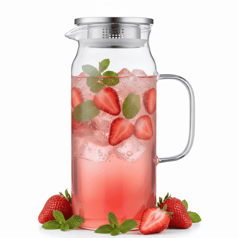 2 Liter 68 oz Glass Pitcher with Lid and Handle, Water Pitcher for Fridge, Glass Carafe for Hot/Cold Water, Large Iced Tea Pitcher for Coffee, Juice and Homemade Beverage