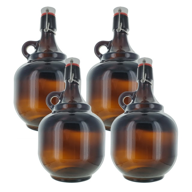 2 Liter Amber Flip Top Style Growler x4