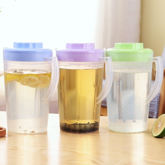2 Liter Clear Plastic Water Pitcher with Airtight Lid, Leak-Proof Clear Pitcher for Cold Drinks, Iced Tea, Lemonade and Milk Beverages, BPA-Free Drink Pitcher for Home and Kitchen Use, 2L, Purple