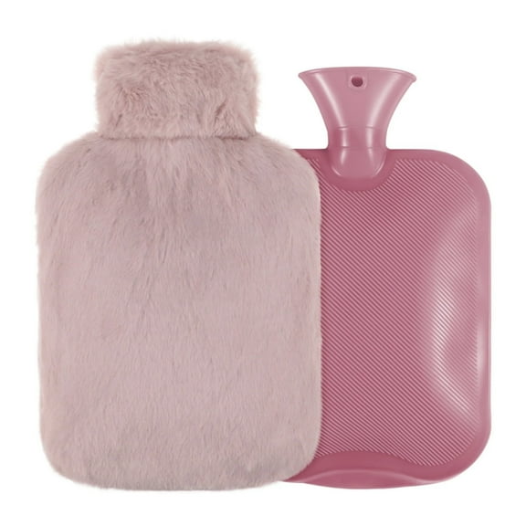 2 Liter Hot Water Bottle with Soft Fleece Cover - BPA-Free PVC Hot Water Bag for Pain Relief, Menstrual Cramps, Neck & Shoulder Pain (Pink)